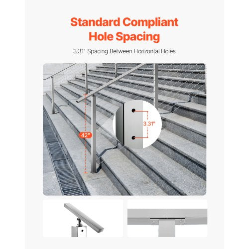 Cable Railing Post 42x2x2 inch with 30° Angled Holes 1JZLGZXYS1062TLWC001V0 | EU