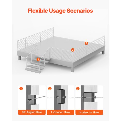 Cable Railing Post 42x2x2 inch with 30° Angled Holes 1JZLGZXYS1062TLWC001V0 | EU