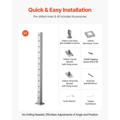 Cable Railing Post 42x2x2 inch with 30° Angled Holes 1JZLGZXYS1062TLWC001V0 | EU