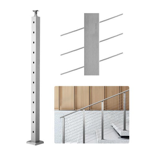 Cable Railing Post 42x2x2 inch with 30° Angled Holes 1JZLGZXYS1062TLWC001V0 | EU
