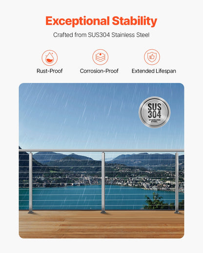 1-Pack Cable Railing Post, 36x2x2 In Horizontal-Hole Deck Railing Post with Pre-Drilled Holes, Stainless Steel Cable Rail Post with Horizontal and Curved Bracket, Silver, 1JZLGZXYS91466KZK001V0