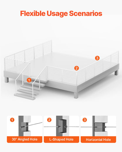 1-Pack Cable Railing Post, 36x2x2 In Horizontal-Hole Deck Railing Post with Pre-Drilled Holes, Stainless Steel Cable Rail Post with Horizontal and Curved Bracket, Silver, 1JZLGZXYS91466KZK001V0