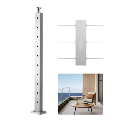 Cable Railing Post, 36x1x2 Inch Level Deck Stair Posts, 1-Pack Stainless Steel Cable Handrail Post, Pre-Drilled Pickets with Mounting Bracket Stair Railing Kit, Silver, 1JZLGZXYS914I4BDB001V0