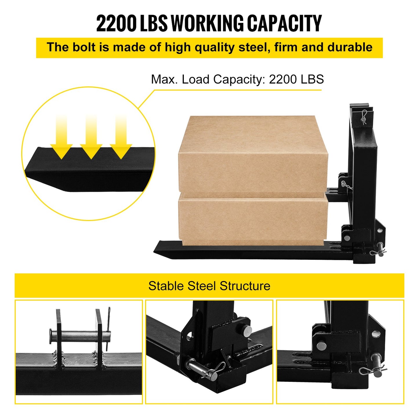 3 Point Hitch Pallet Fork 2000lbs, Fork Attachment for Category 1 Tractor, 25.5\'\'x22\'\'x41\'\', Steel Tractor Heavy Equipment Attachment, for Tractor, Skid Steer Loader