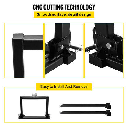3 Point Hitch Pallet Fork 2000lbs, Fork Attachment for Category 1 Tractor, 25.5\'\'x22\'\'x41\'\', Steel Tractor Heavy Equipment Attachment, for Tractor, Skid Steer Loader