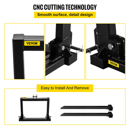 3-punktslyft pallgaffel 2000lbs, gaffelfäste för kategori 1 traktor, 25,5''x22''x41'', ståltraktor, tung utrustningsutrustning, för traktor, kompaktlastare