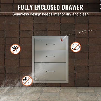 Kurbeln Edelstahl 3 Schubladen mit Griffen 35*58cm Grill-Aufbewahrungsschrank