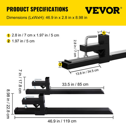Pallet Forks 2000lbs Capacity Tractor Forks for Loader Tractor Skid Steers