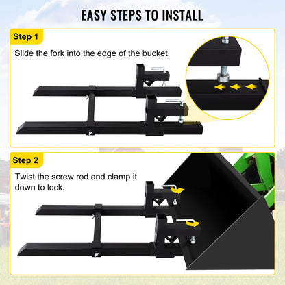 Pallet Forks 2000lbs Capacity Tractor Forks with Adjustable Stabilizer Bar
