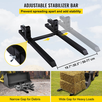 Pallet Forks 2000lbs Capacity Tractor Forks with Adjustable Stabilizer Bar
