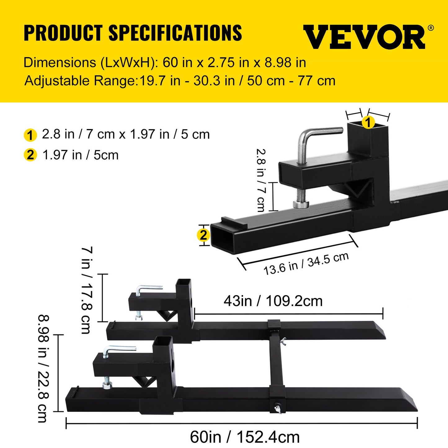 Pallet Forks 2000lbs Capacity Tractor Forks with Adjustable Stabilizer Bar