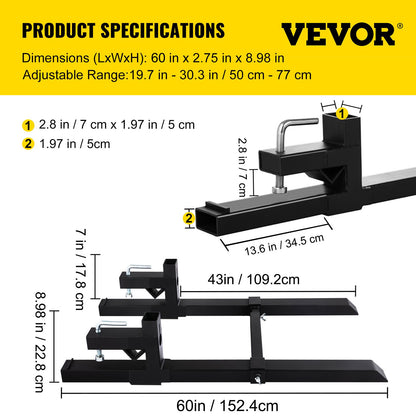 Pallet Forks 2000lbs Capacity Tractor Forks with Adjustable Stabilizer Bar