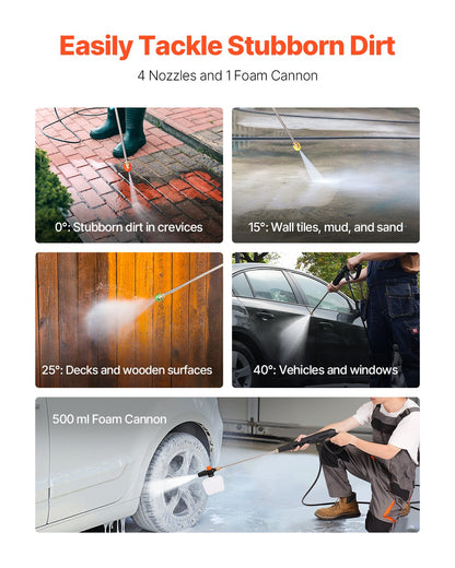 Electric Pressure Washer, Max 2700 PSI and 1.8 GPM, High Power Pressure Cleaning Machine with 4 Quick Connect Nozzles and a Foam Cannon, Ideal for Cars/Fences/Driveways/Patios/Home Cleaning