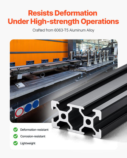 5PCS 47.2 in (1200mm) T Slot 2040 Aluminum Extrusion Profile, European Standard Anodized Linear Rail, High-Strength Extruded Aluminum Rail for 3D Printer, CNC Machine DIY, Laser Engraving, Black