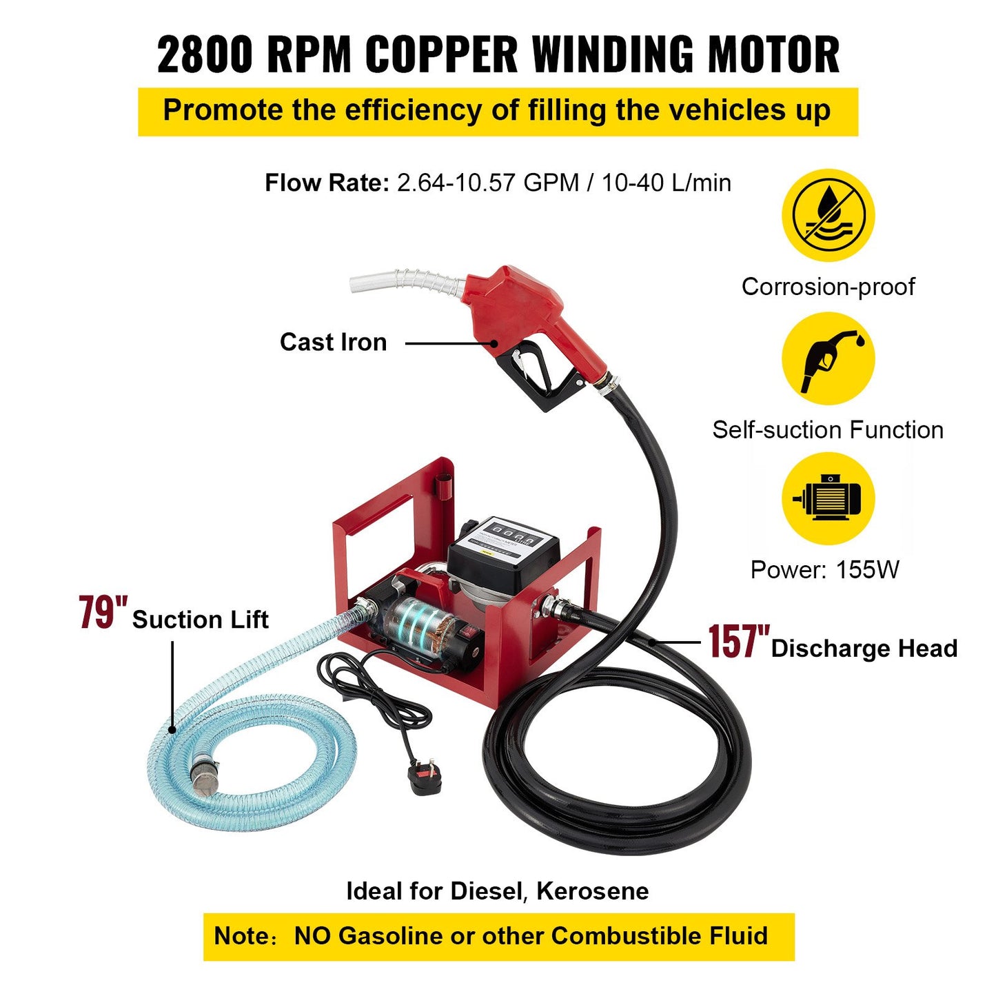 Dieselpumpe 220 V Öltransferpumpe Pumpe Diesel 40 l/min Elektrischer Kraftstoff Selbstansaugende Dieselkraftstoff-Transferpumpe Öl Dieselpumpe