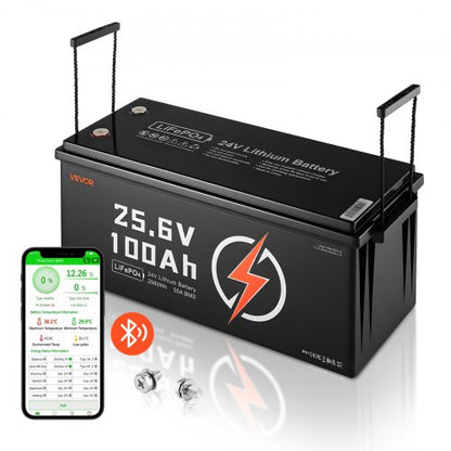24V 100Ah LiFePO4 Lithium Battery, Bluetooth, Deep Cycle Lithium Rechargeable Battery, Built-in 50A BMS, Low Temp Protection, 4000+ Cycles, Max. 2560Wh, for RV, Camper, Trolling Motors, Marine