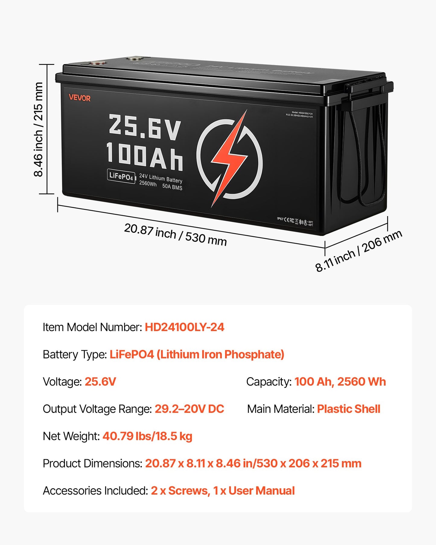 24V 100Ah LiFePO4 Lithium Battery, Bluetooth, Deep Cycle Lithium Rechargeable Battery, Built-in 50A BMS, Low Temp Protection, 4000+ Cycles, Max. 2560Wh, for RV, Camper, Trolling Motors, Marine