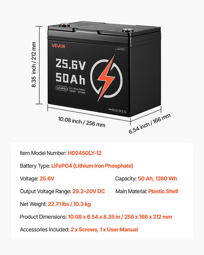 24V 50Ah LiFePO4 Lithium Battery, Bluetooth, Deep Cycle Lithium Rechargeable Battery, Built-in 30A BMS, Low Temp Protection, 4000+ Cycles, Max. 1280Wh, for RV, Camper, Trolling Motors, Marine