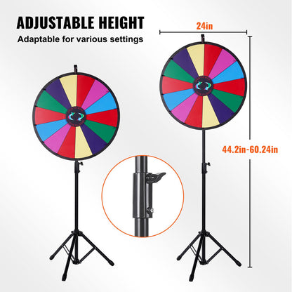 24 Inch Tabletop Color Prize Wheel with Folding Tripod Floor Stand 14 Slots Dry Erase