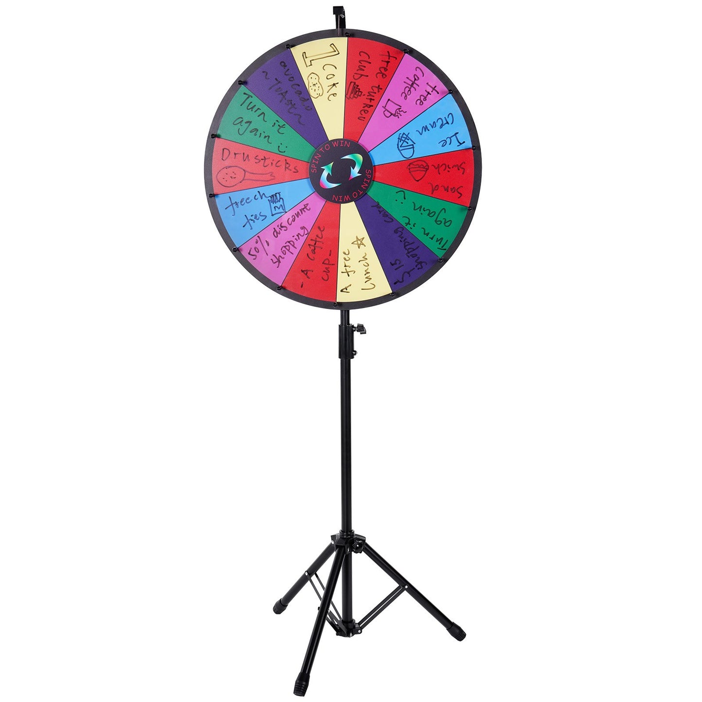 24 Inch Tabletop Color Prize Wheel with Folding Tripod Floor Stand 14 Slots Dry Erase