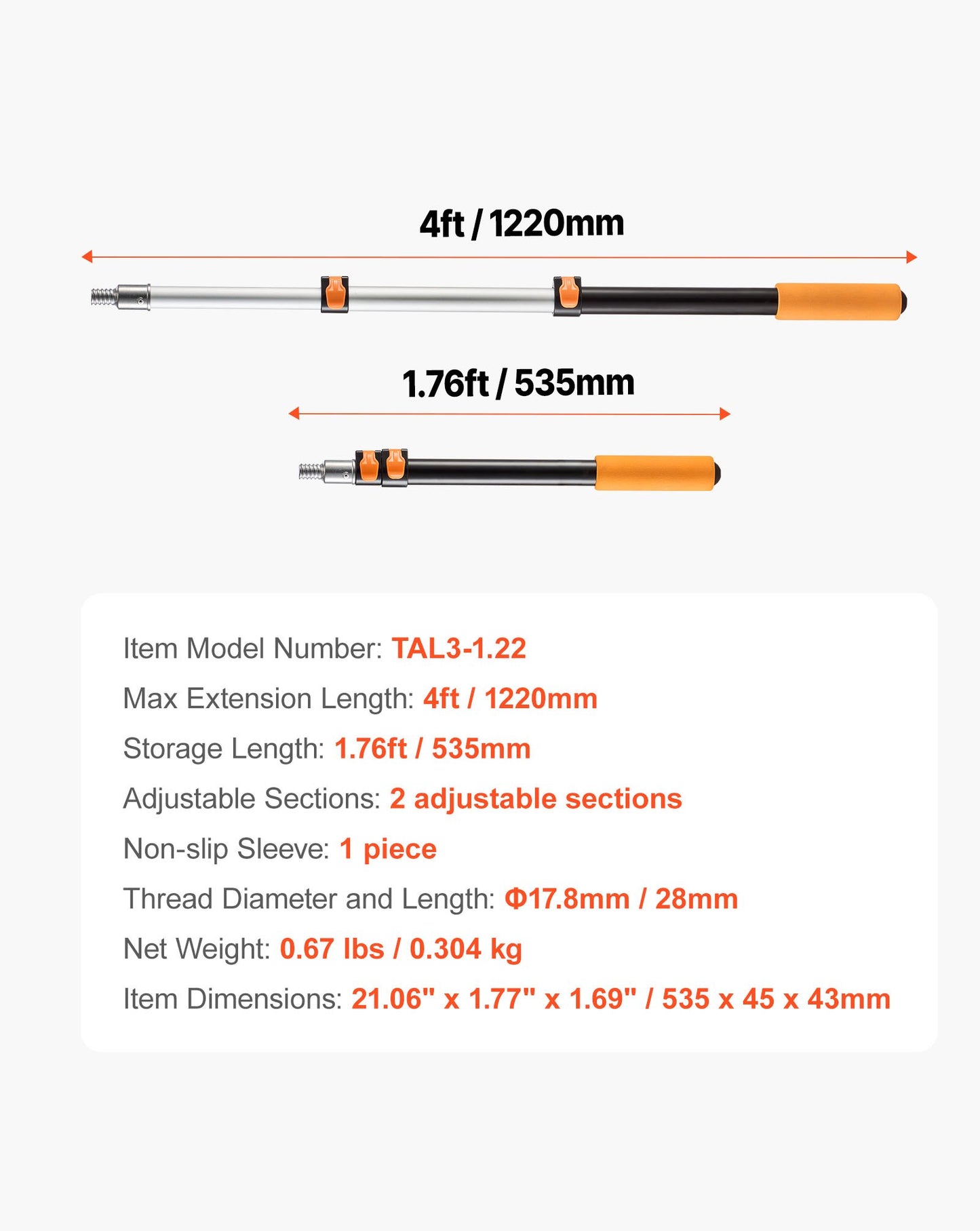 Telescopic Extension Pole, 1.76-4 FT Multi-Purpose Extendable Pole, Sturdy Aluminum Alloy Paint Pole Extension with Flip-Lock Design, High Reach Roller Stick for Painting, Dusting and Cleaning