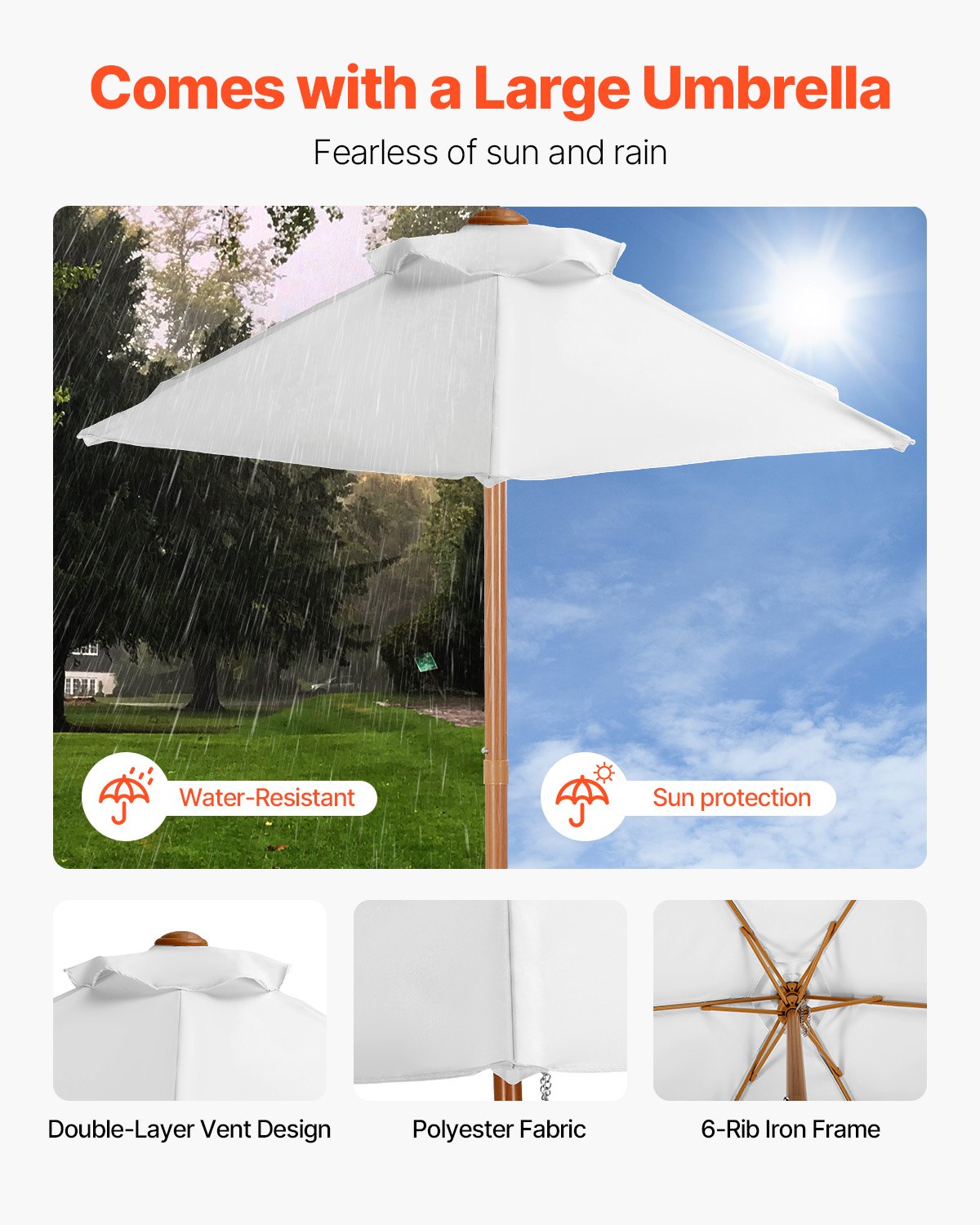 Kids Picnic Table with Umbrella, 3-in-1 Sand & Water Table, Outdoor Wooden Table and Bench Set with 2 Trays, 4-People Patio Dining Furniture for Garden, Backyard and Porch (Walnut)