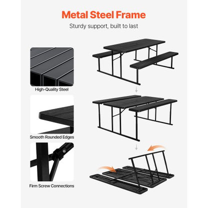 Picknicktisch, faltbar, Stahl, Campingtisch, Stuhl, Garten, drinnen und draußen | EU