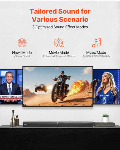 Sound Bar for Smart TV, 2.0 Channel, 32-Inch 2 in 1 Detachable Soundbar TV Speakers, with Bluetooth HDMI AUX USB Connection, Remote Control, 80W Surround Sound System, for Home Theater Audio