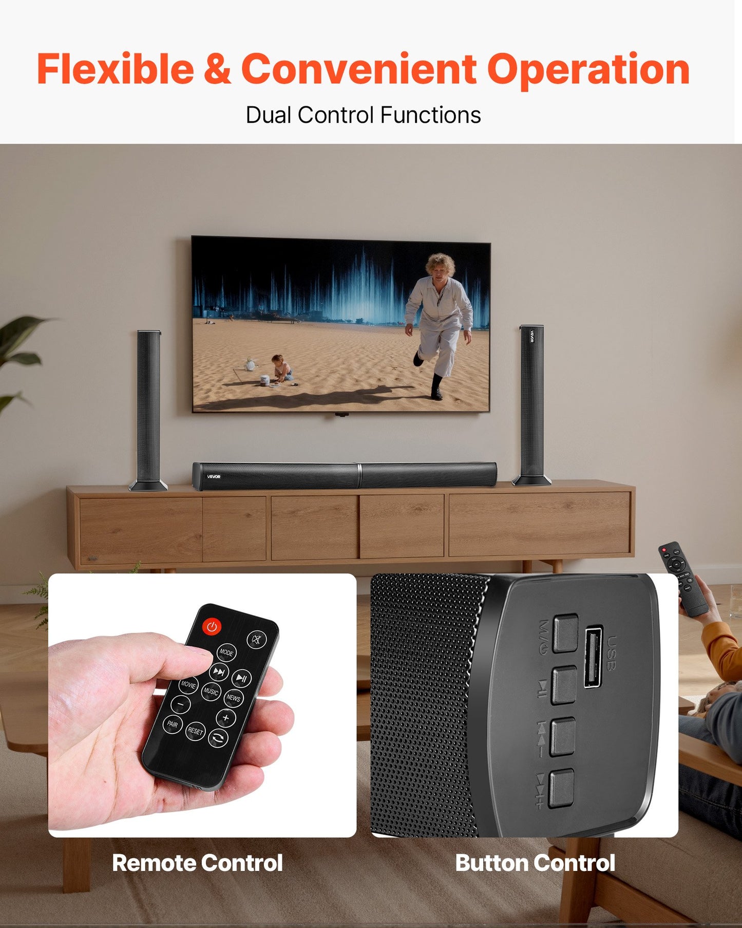 Sound Bar for Smart TV, 2.0 Channel, 32-Inch 2 in 1 Detachable Soundbar TV Speakers, with Bluetooth HDMI AUX USB Connection, Remote Control, 80W Surround Sound System, for Home Theater Audio