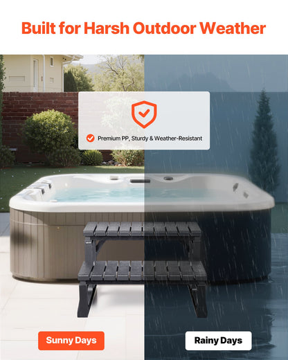 Hot Tub Steps, 2-Step Spa Outdoor Stairs, Heavy Duty 23.6 inch Wide PP Above-Ground/Inflatable Pool Ladder with 320 lbs Weight Capacity, Multi-Use for Porch, Patio, Deck, Campers, Black