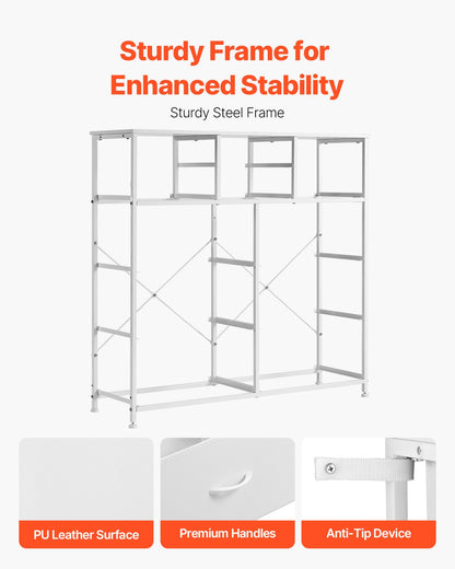 Kommode mit 10 Schubladen, Stoffschubladen, Stoffschubladen und Stahlrahmen, Weiß