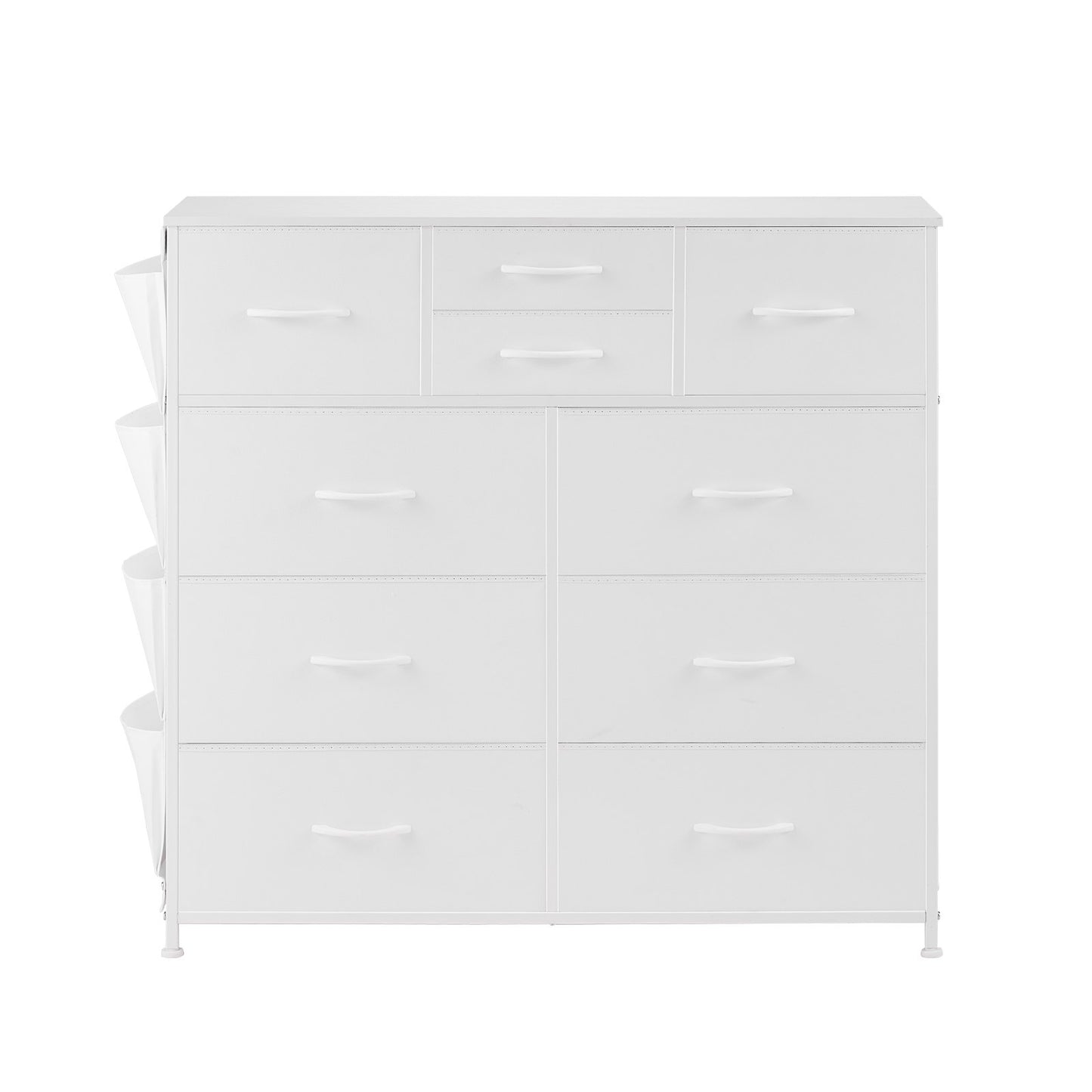 Kommode mit 10 Schubladen, Stoffschubladen, Stoffschubladen und Stahlrahmen, Weiß