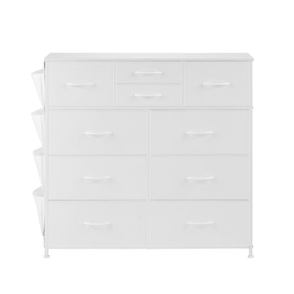 Kommode mit 10 Schubladen, Stoffschubladen, Stoffschubladen und Stahlrahmen, Weiß