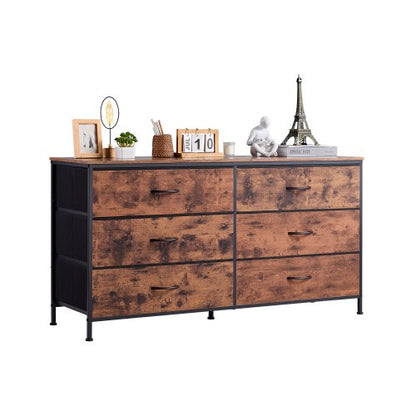 6 Drawer Dresser, Tall Chest Organizer Drawer Dresser, TV Stand with Storage, Closet Storage Drawers with Sturdy Steel Frame, Fabric Storage Tower for Bedroom, Hallway, Closet, Rustic Brown