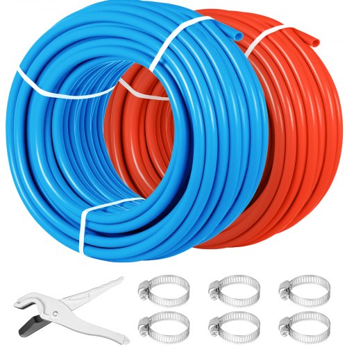 Oxygen-Barrier PEX Tubing 300Ft Red + 300Ft Blue 1/2 Inch Radiant Floor PEX Pipe Radiant Heat Floor Heating Plumbing Cold and Hot Water Tubing