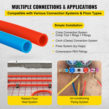 Oxygen-Barrier PEX Tubing 300Ft Red + 300Ft Blue 1/2 Inch Radiant Floor PEX Pipe Radiant Heat Floor Heating Plumbing Cold and Hot Water Tubing