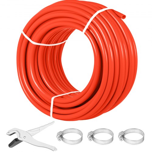 Oxygen Barrier 1/2 Inch 300 Feet Tube Coil EVOH PEX-B Pipe, for Residential Commercial Radiant Floor Heating, Red