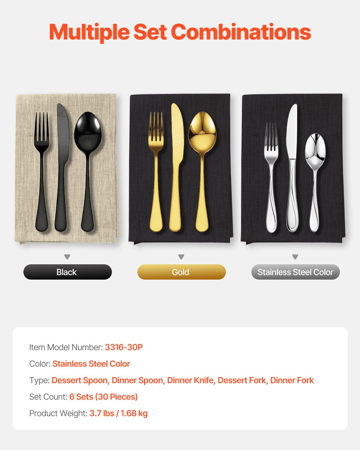 30-teiliges Silberbesteckset Edelstahlbesteck Besteck für 6