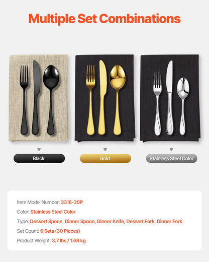30-teiliges Silberbesteckset Edelstahlbesteck Besteck für 6