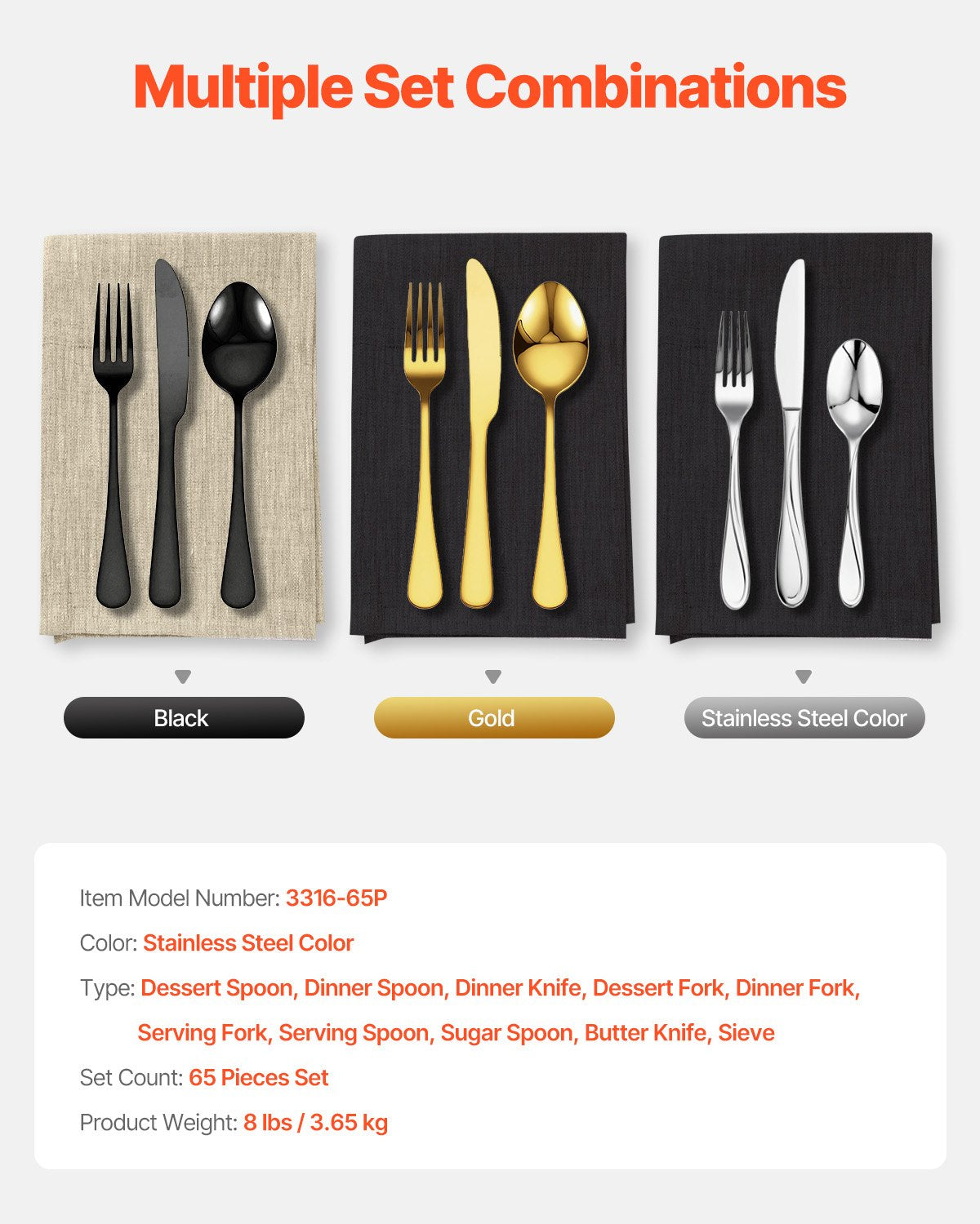 65-piece silver cutlery set stainless steel cutlery cutlery for 12