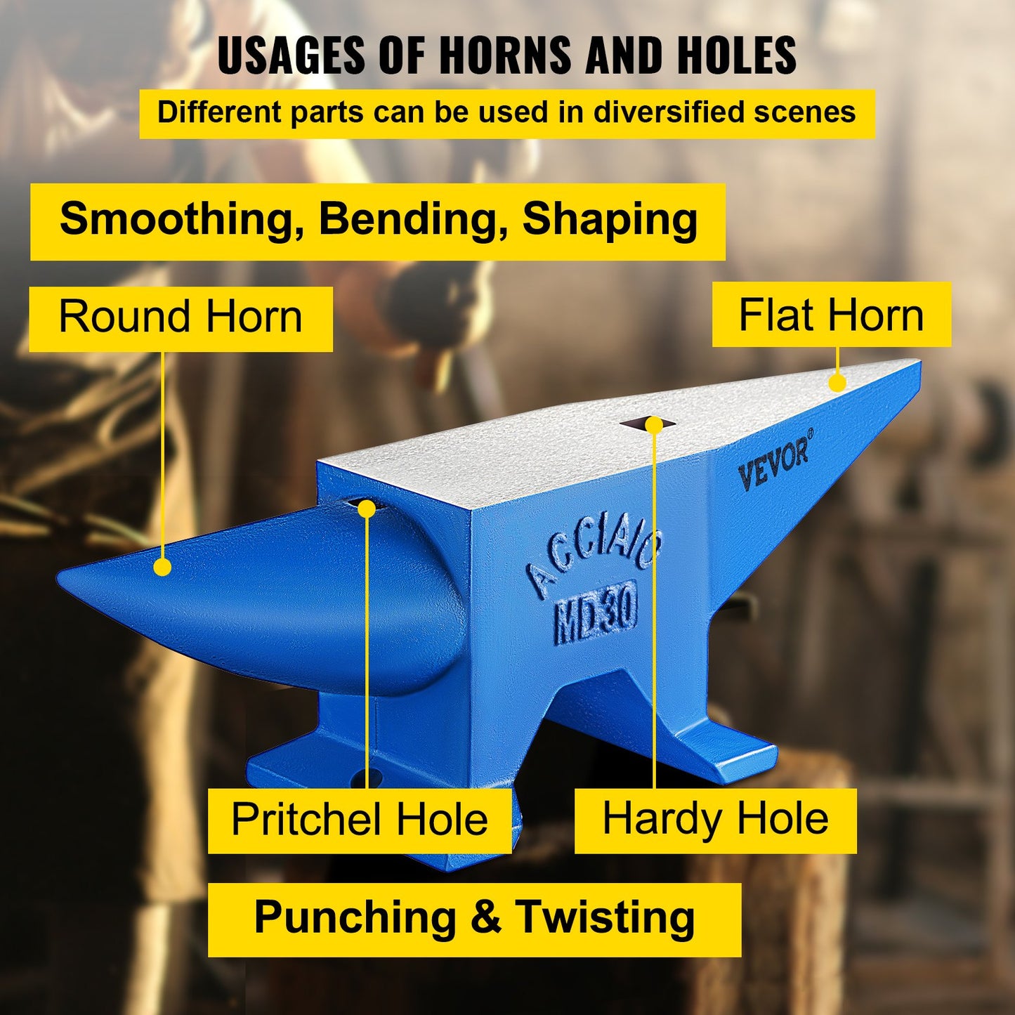 Pro Horn Städ 30KG/66.1LBS Vikt Stålstäd Smedsmed städ, bärbar robust gjutjärnsstäd Smed städ Stall arbetsbänk Smedsmide städverktyg