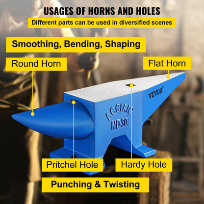 Pro Horn Städ 30KG/66.1LBS Vikt Stålstäd Smedsmed städ, bärbar robust gjutjärnsstäd Smed städ Stall arbetsbänk Smedsmide städverktyg