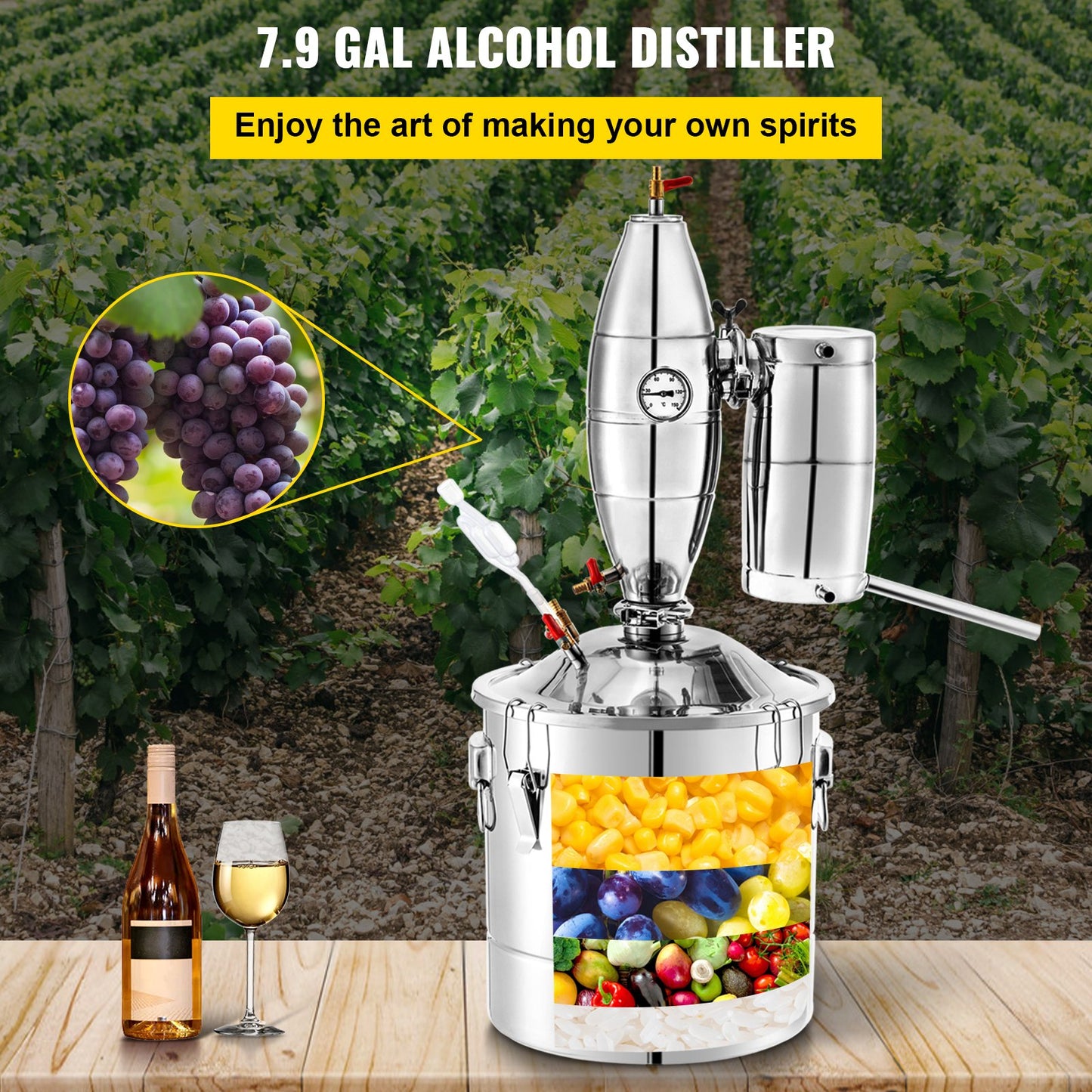 30L Stainless Steel Alcohol Distiller Home Brew Kit Moonshine Wine Making Boiler