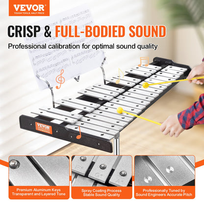 Glockenspiel-Xylophon mit 30 Tönen, Glockenset mit Schlägeln, Ständer und Übungspad