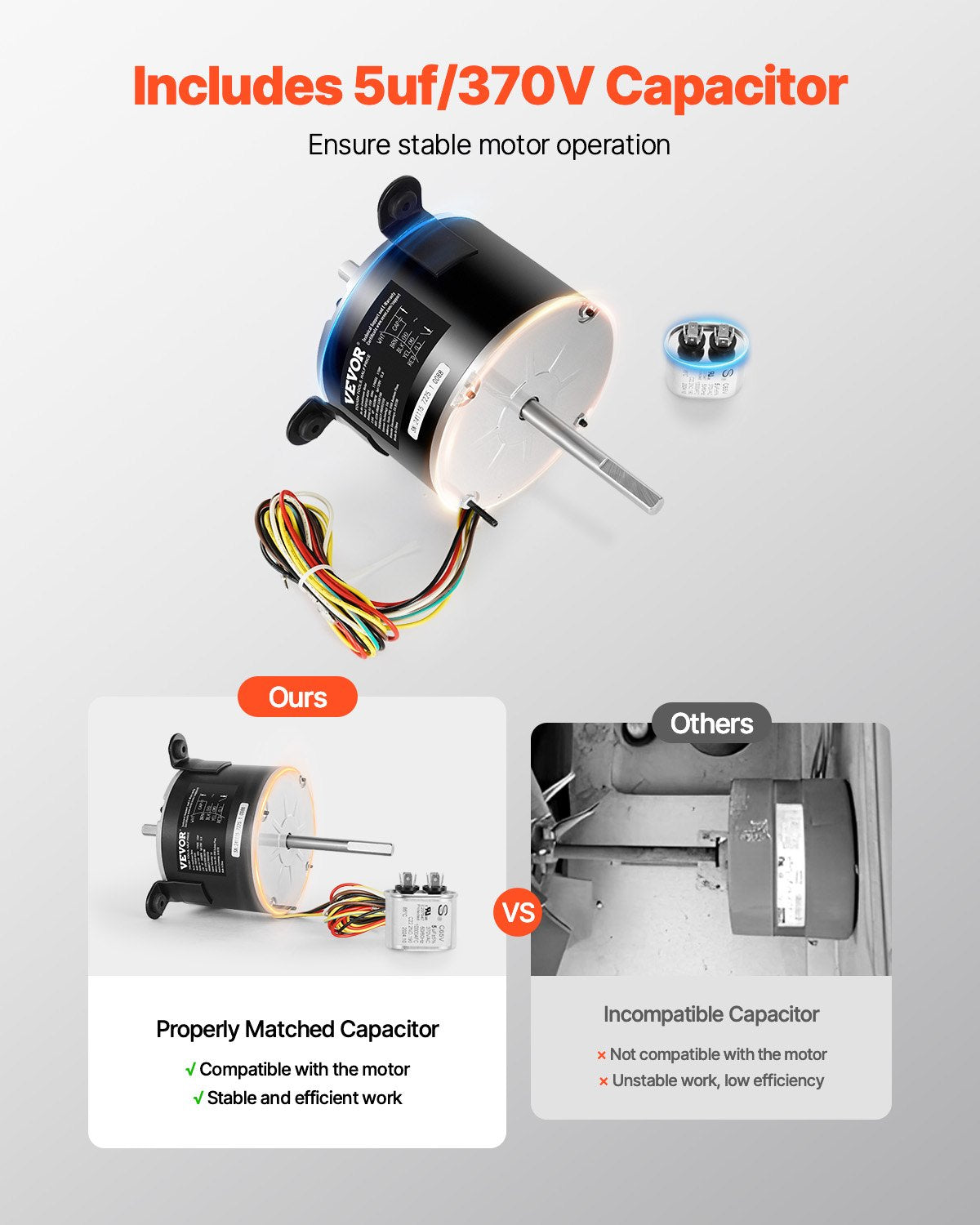 3108706.916 RV AC Fan Motor Compatible with Dometic Brisk Air I Model - Single Phase, 1/5HP AC115V 2.6A 1650 RPM (3 Speeds)
