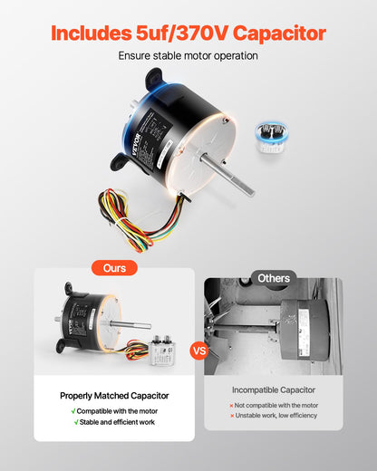 3108706.916 RV AC Fan Motor Compatible with Dometic Brisk Air I Model - Single Phase, 1/5HP AC115V 2.6A 1650 RPM (3 Speeds)