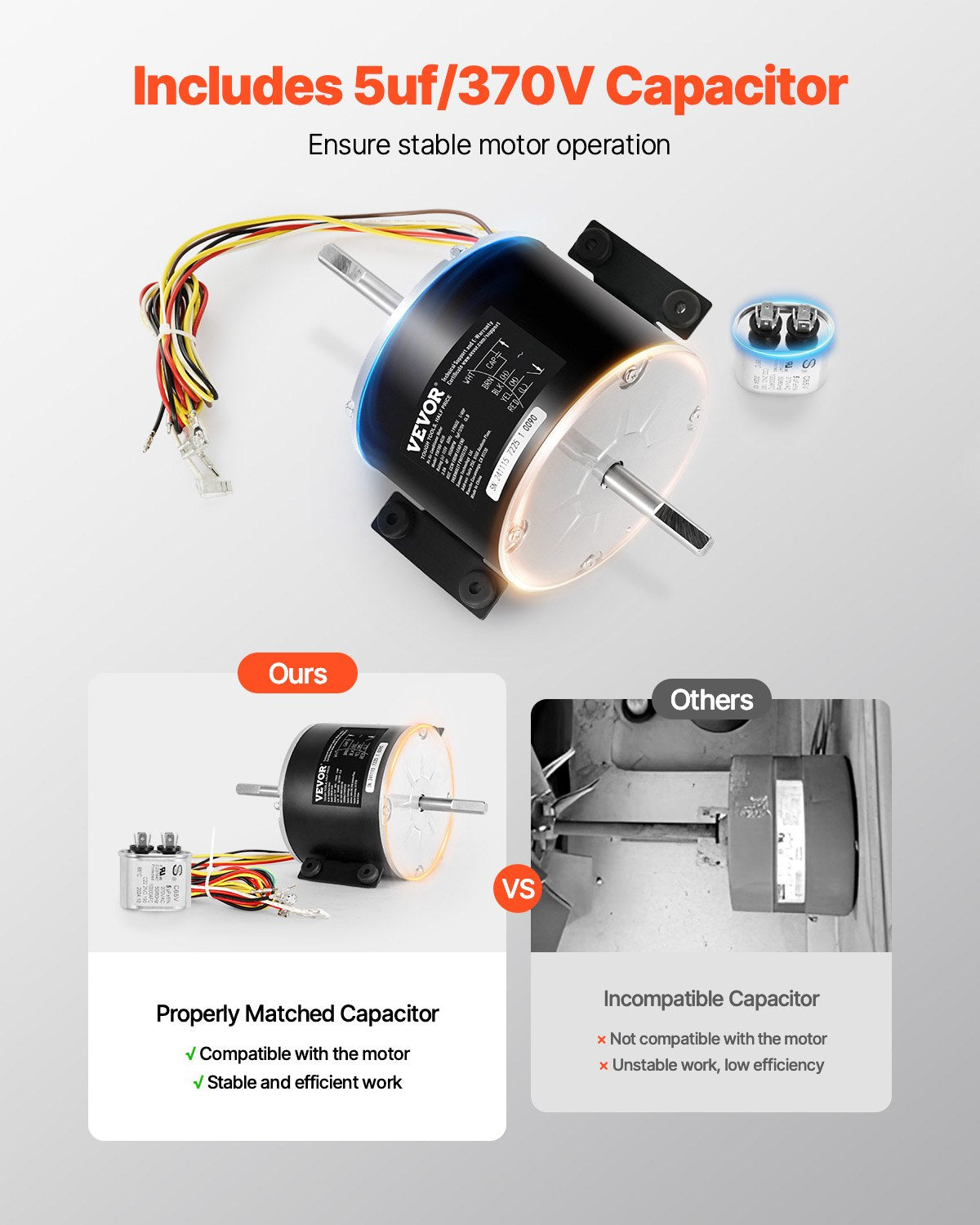 3315332.005 RV AC Fan Motor Replacement Genteq F48AF70A61, Dometic Brisk Air II Fan Motor, Compatible with Dometic Brisk Air II B57915 B59516 B59146 B59186 - 1/4HP AC115V 3A 1650RPM (3 Speeds)