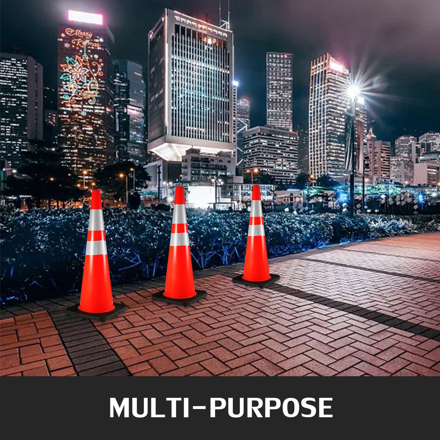 6Pack 36\" Traffic Cones, Safety Road Parking Cone with Black Weighted Base, PVC Orange Traffic Safety Cones, Hazard Cones Reflective Collars for Construction Traffic Parking