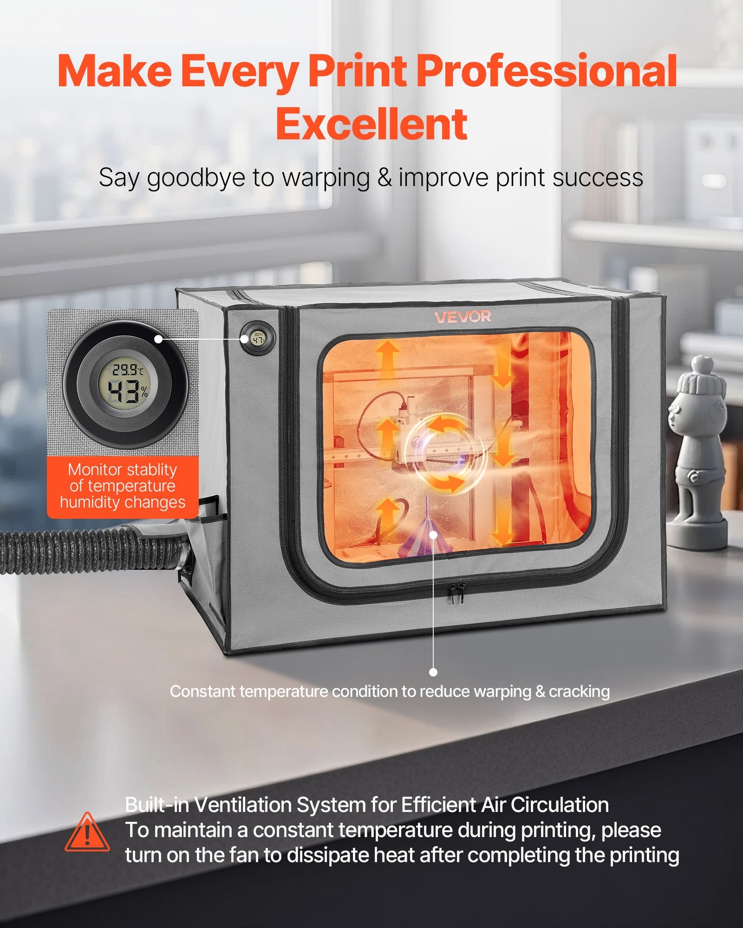 3D Printer Enclosure with Ventilation, Dustproof Waterproof Large Size 600D Oxford Cloth 3D Printer Tent, Constant Temperature Protective Case with LED, Designed for Bambu Lab A1 Combo, Grey