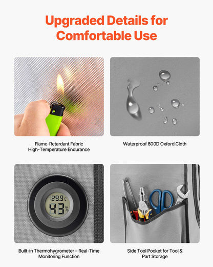 3D Printer Enclosure with Ventilation, Dustproof Waterproof Large Size 600D Oxford Cloth 3D Printer Tent, Constant Temperature Protective Case with LED, Designed for Bambu Lab A1 Combo, Grey